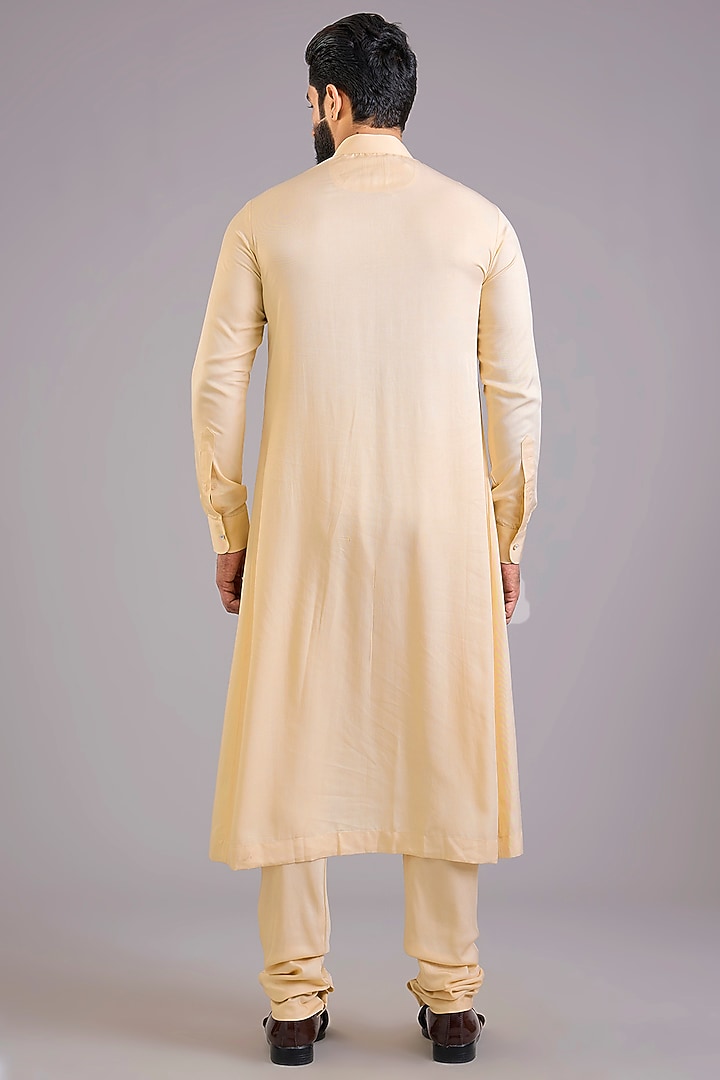 Beige Silk Groom Sherwani Set by AMIT ARORA at Pernia's Pop Up Shop