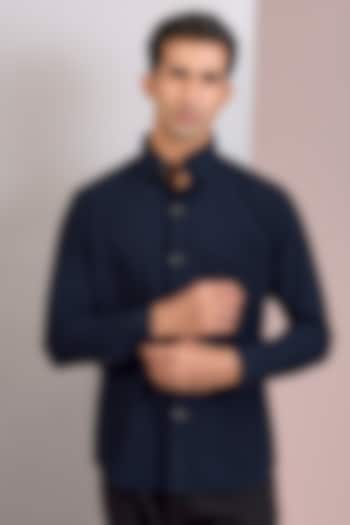 Navy Blue Acetate Party Wear Shirt by AMIT ARORA at Pernia's Pop Up Shop