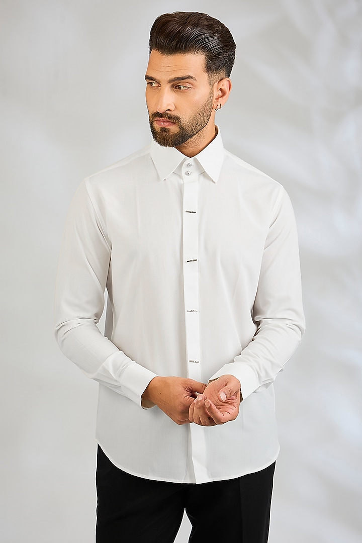 Ivory Cotton Party Wear Shirt by AMIT ARORA at Pernia's Pop Up Shop