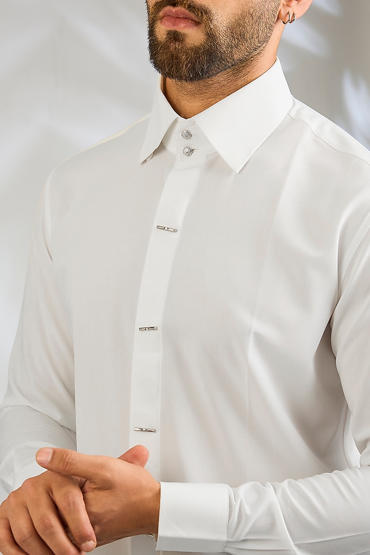 Ivory Cotton Party Wear Shirt by AMIT ARORA at Pernia's Pop Up Shop