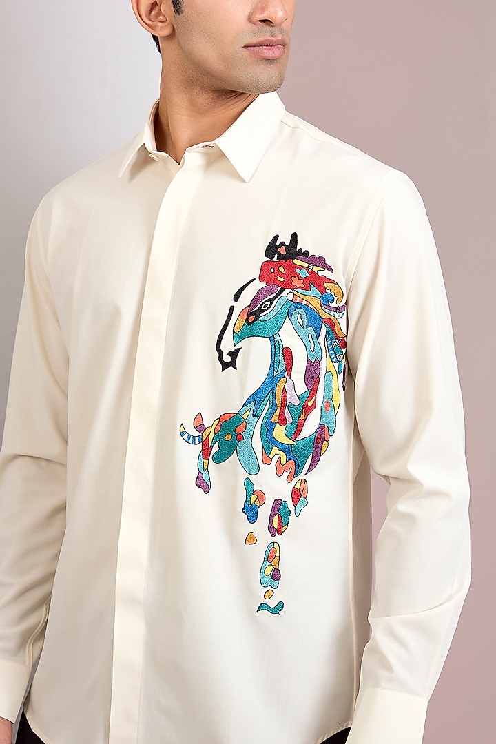 Off-White Polynosic Embellished Party Wear Shirt by AMIT ARORA at Pernia's Pop Up Shop