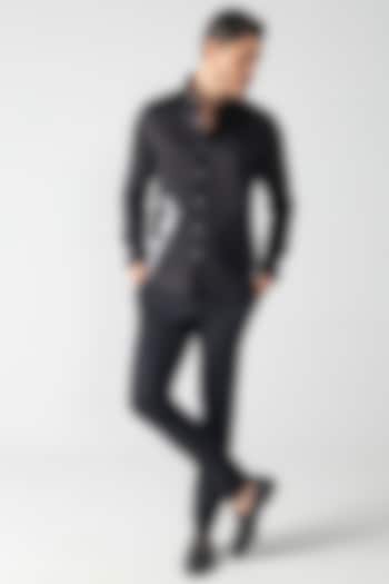 Black Cotton Lycra Embroidered Party Wear Shirt by AMIT ARORA at Pernia's Pop Up Shop