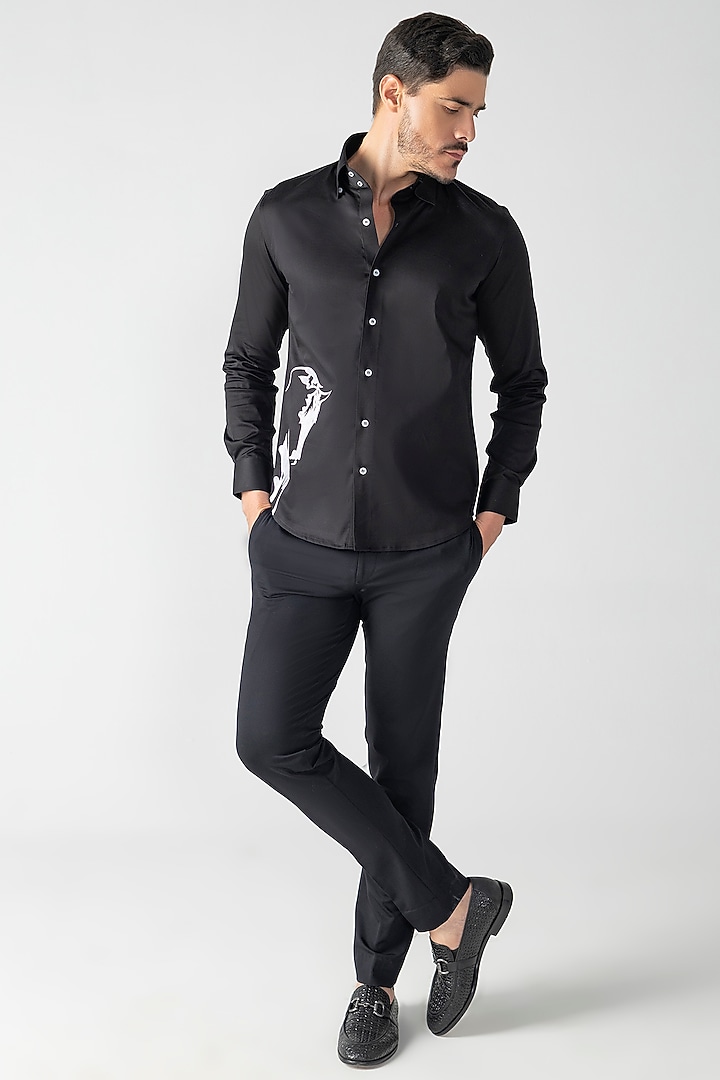 Black Cotton Lycra Embroidered Party Wear Shirt by AMIT ARORA at Pernia's Pop Up Shop