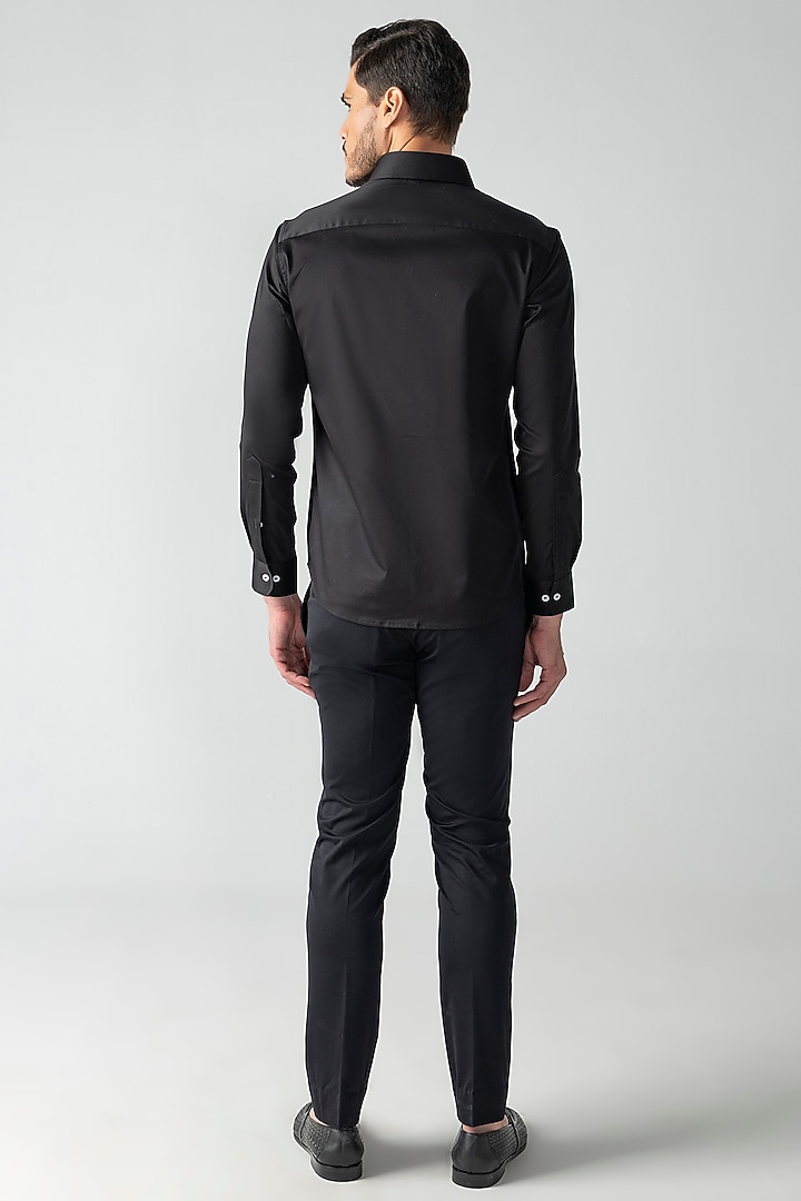 Black Cotton Lycra Embroidered Party Wear Shirt by AMIT ARORA at Pernia's Pop Up Shop