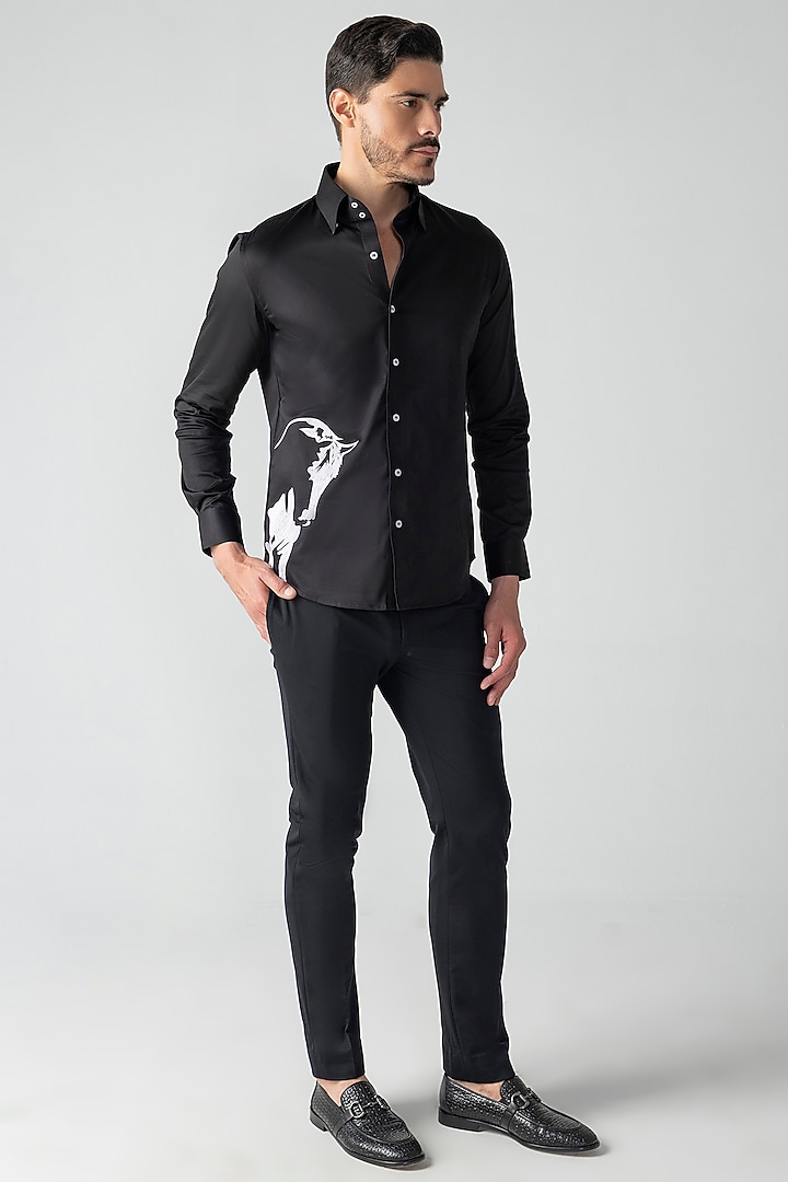 Black Cotton Lycra Embroidered Party Wear Shirt by AMIT ARORA at Pernia's Pop Up Shop