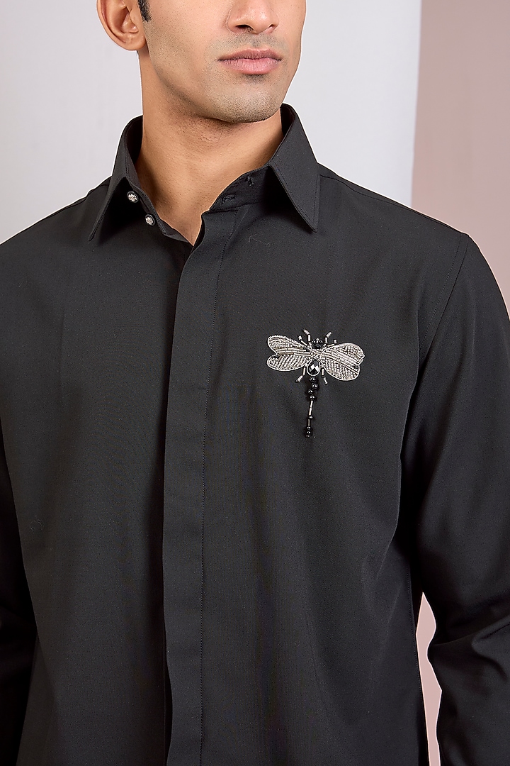 Off-White Polyamide Embellished Party Wear Shirt by AMIT ARORA at Pernia's Pop Up Shop