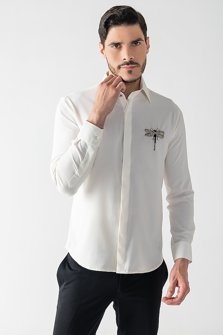 Ivory Crepe Hand Embroidered Party Wear Shirt by AMIT ARORA at Pernia's Pop Up Shop