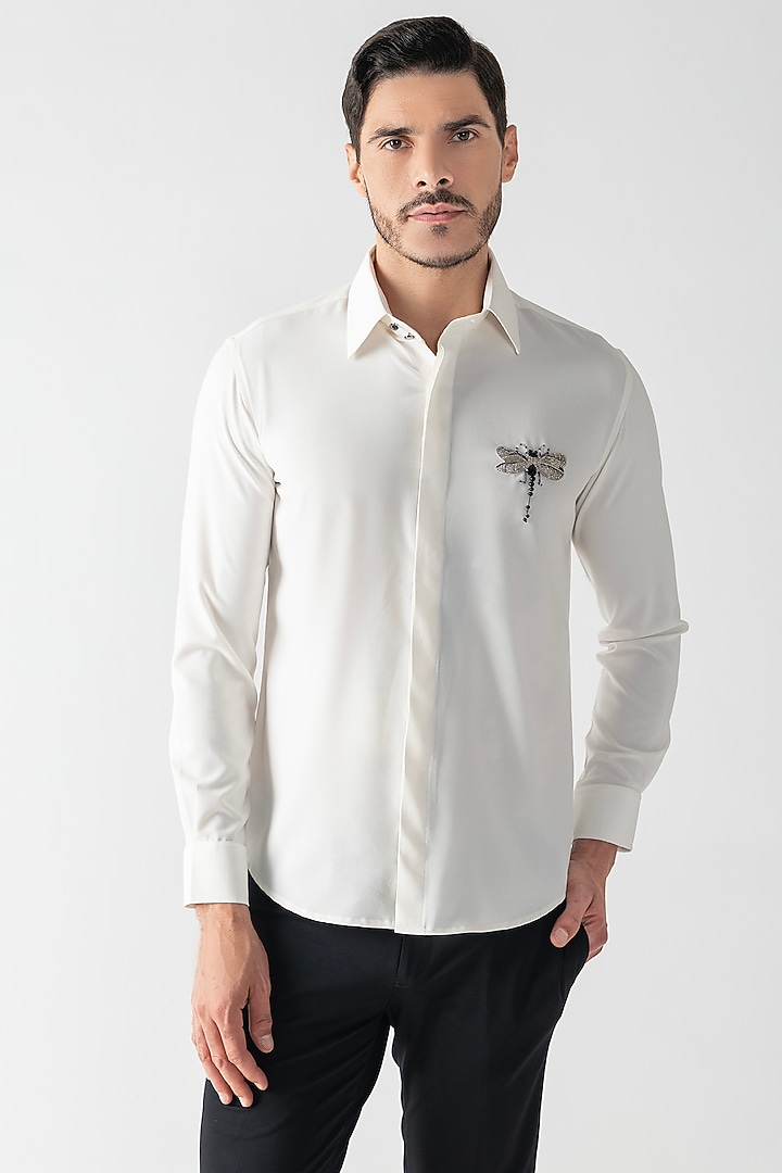 Ivory Crepe Hand Embroidered Party Wear Shirt by AMIT ARORA at Pernia's Pop Up Shop