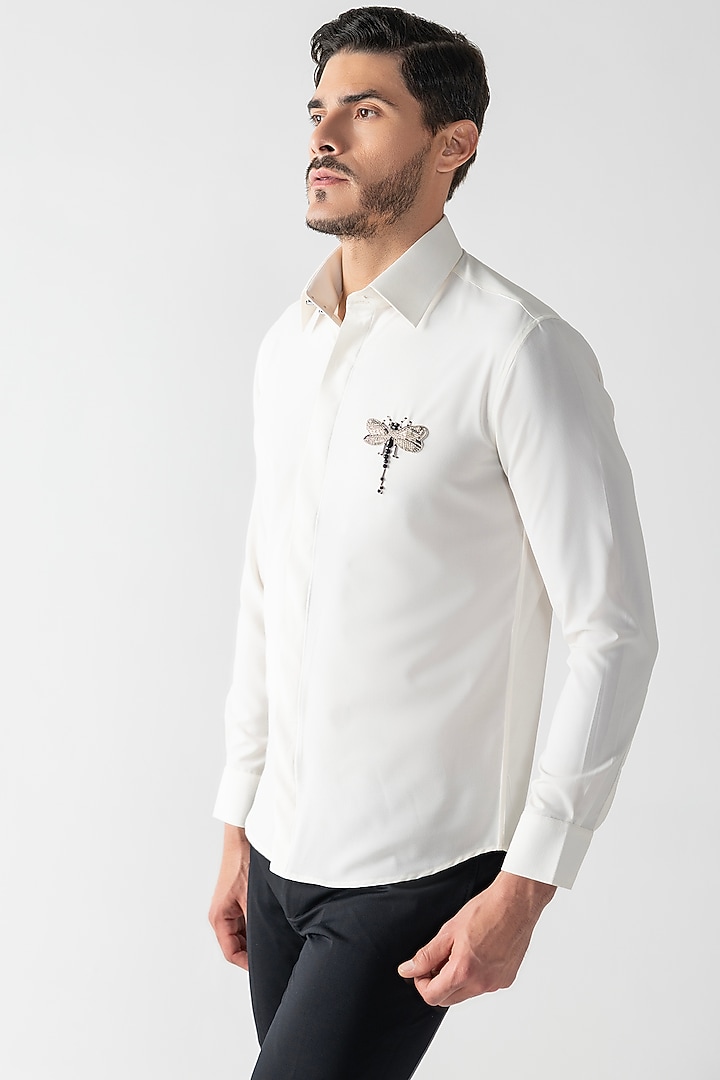 Ivory Crepe Hand Embroidered Party Wear Shirt by AMIT ARORA at Pernia's Pop Up Shop