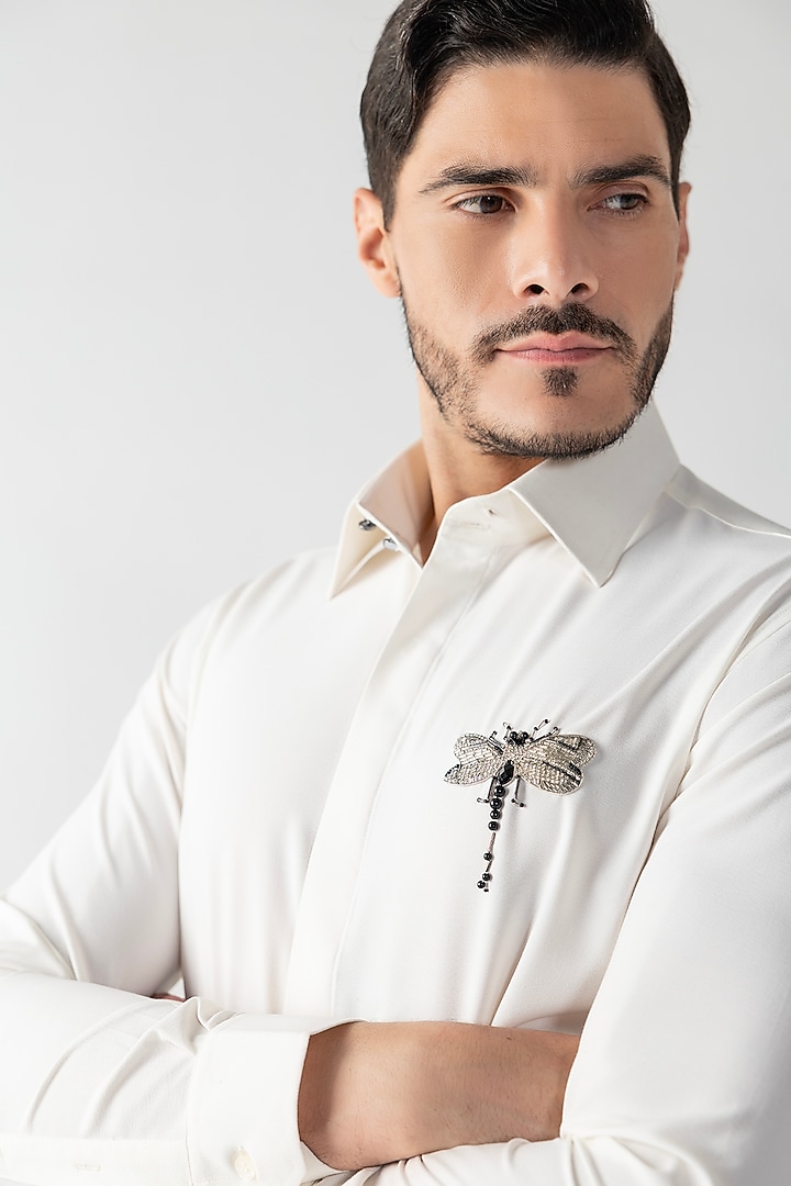 Ivory Crepe Hand Embroidered Party Wear Shirt by AMIT ARORA at Pernia's Pop Up Shop
