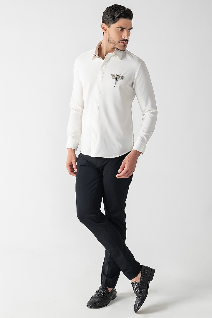 Ivory Crepe Hand Embroidered Party Wear Shirt by AMIT ARORA at Pernia's Pop Up Shop
