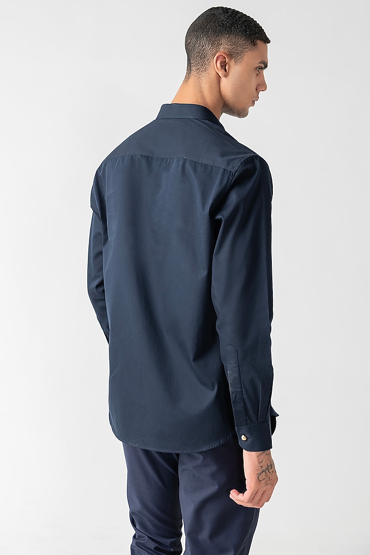 Navy Blue Cotton Lycra Party Wear Shirt by AMIT ARORA at Pernia's Pop Up Shop