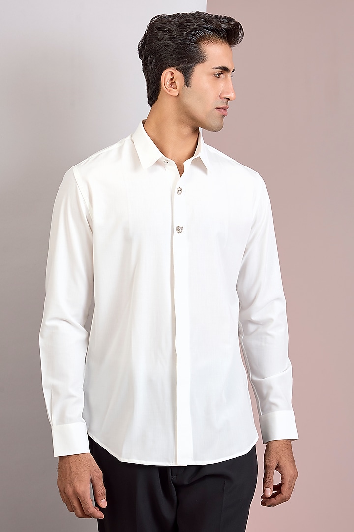 Ivory Knit Full Sleeve Party Wear Shirt by AMIT ARORA at Pernia's Pop Up Shop