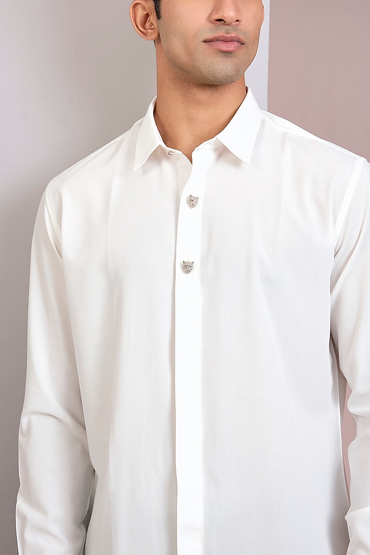 Ivory Knit Full Sleeve Party Wear Shirt by AMIT ARORA at Pernia's Pop Up Shop