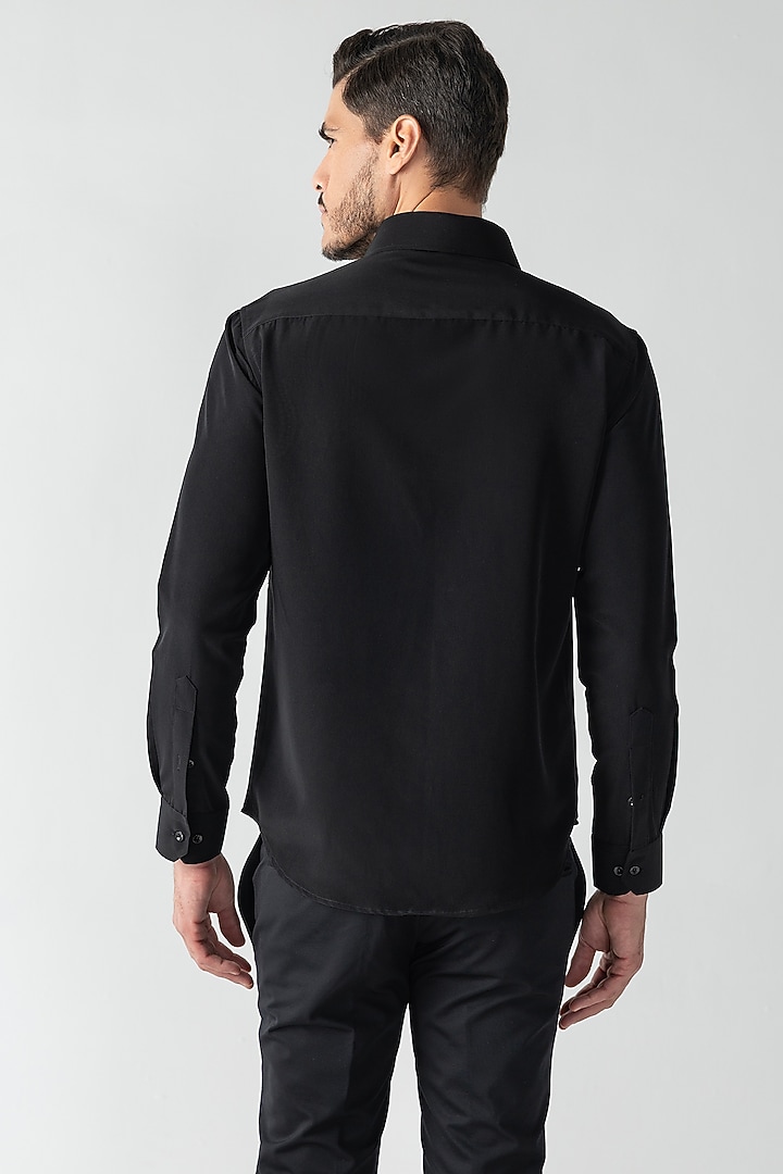 Black Polynosic Metallic Hand Embroidered Party Wear Shirt by AMIT ARORA at Pernia's Pop Up Shop