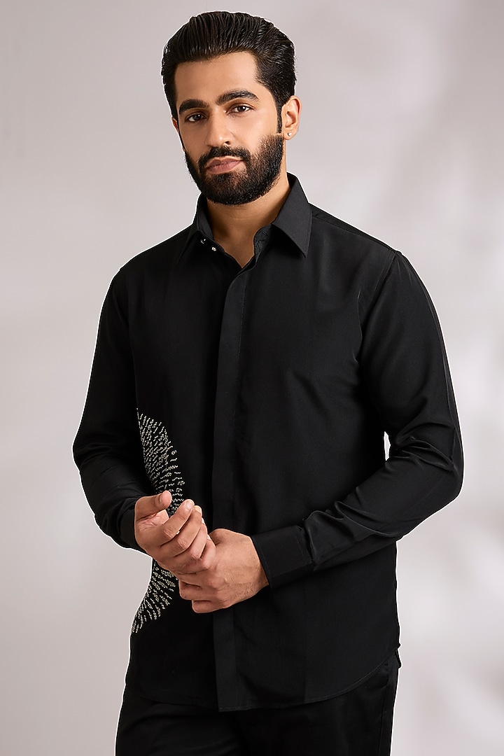 Black Cotton Party Wear Shirt by AMIT ARORA at Pernia's Pop Up Shop