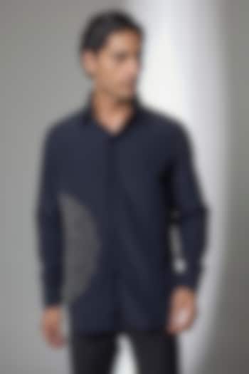 Navy Blue Cotton Party Wear Shirt by AMIT ARORA at Pernia's Pop Up Shop