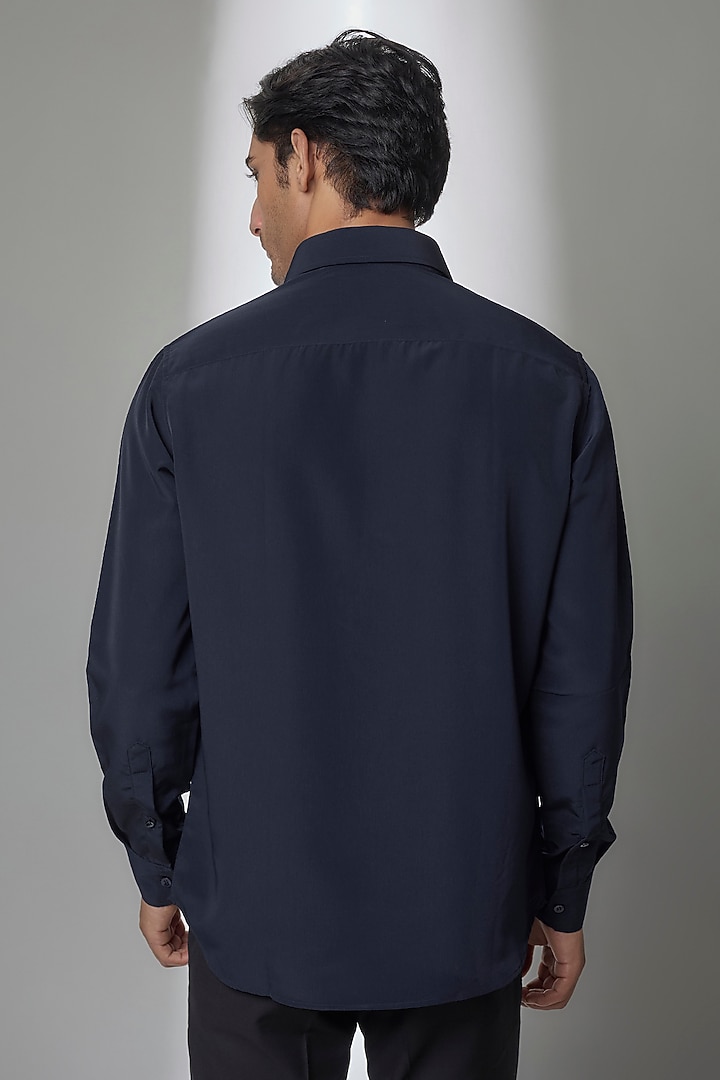 Navy Blue Cotton Party Wear Shirt by AMIT ARORA at Pernia's Pop Up Shop