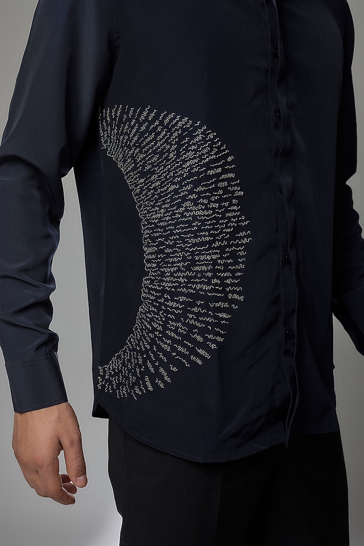 Navy Blue Cotton Party Wear Shirt by AMIT ARORA at Pernia's Pop Up Shop