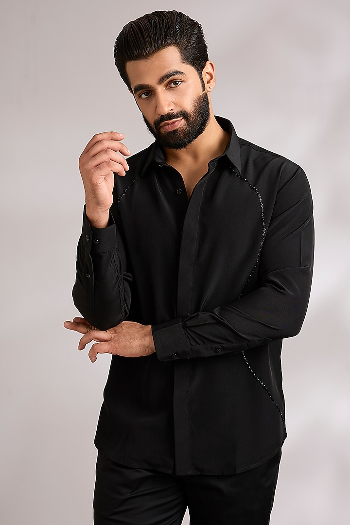 Black Cotton Party Wear Shirt by AMIT ARORA at Pernia's Pop Up Shop