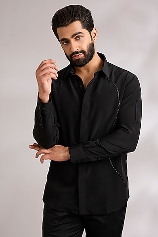 Black Cotton Shirt by AMIT ARORA