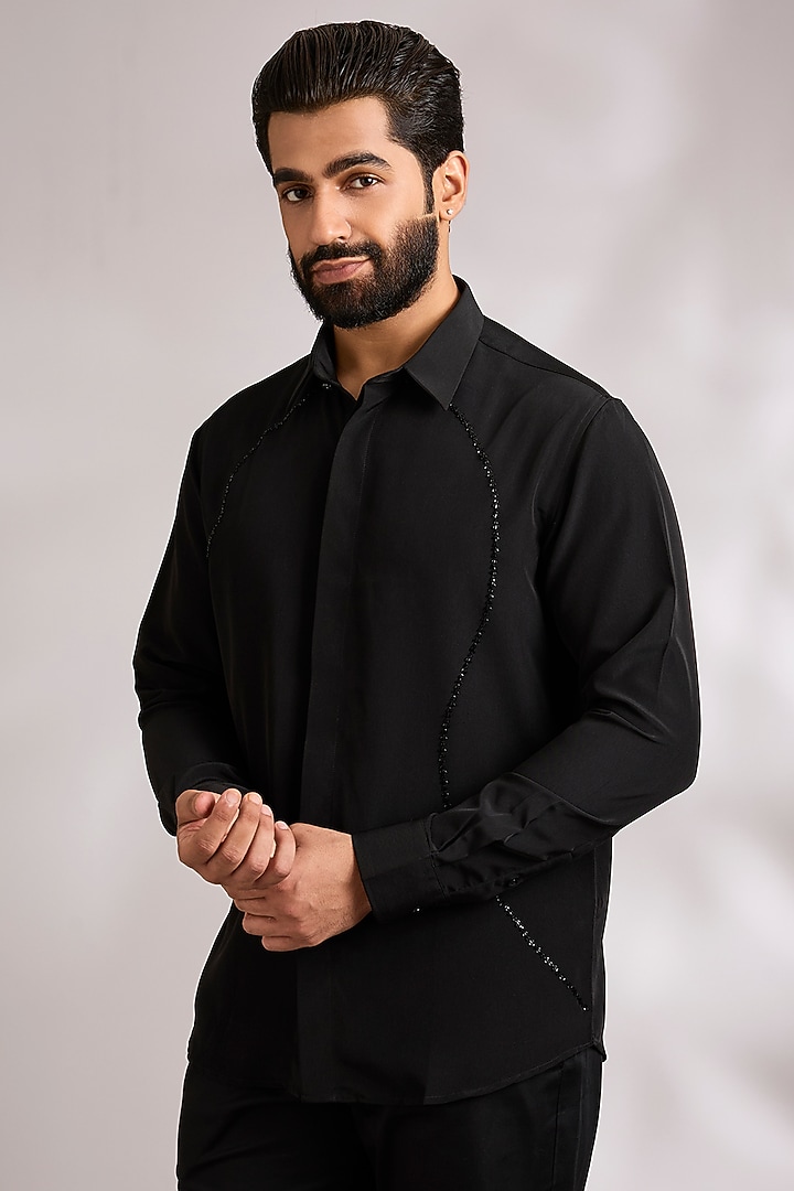 Black Cotton Party Wear Shirt by AMIT ARORA at Pernia's Pop Up Shop
