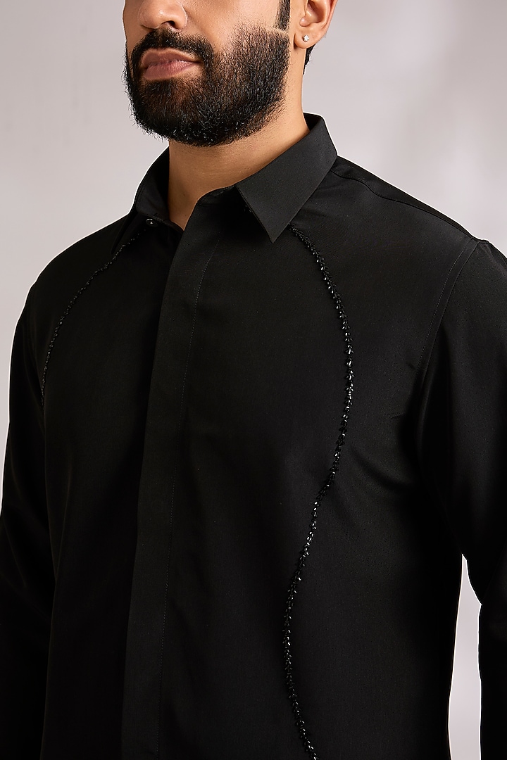 Black Cotton Party Wear Shirt by AMIT ARORA at Pernia's Pop Up Shop