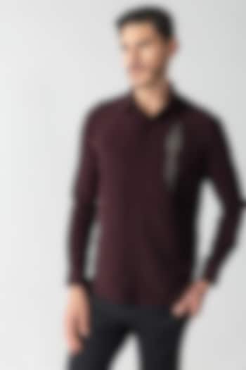Wine Polynosic Motif Hand Embroidered Party Wear Shirt by AMIT ARORA at Pernia's Pop Up Shop