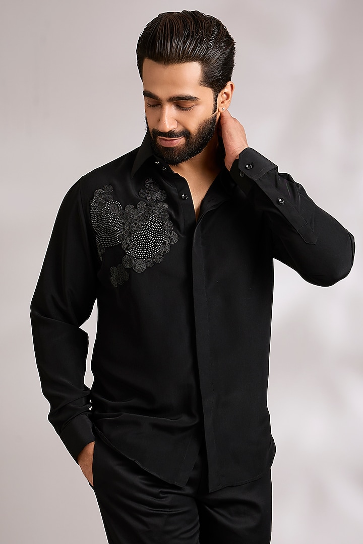 Black Cotton Party Wear Shirt by AMIT ARORA at Pernia's Pop Up Shop