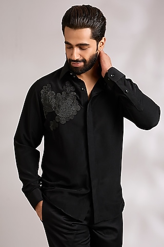 Black Cotton Shirt by AMIT ARORA
