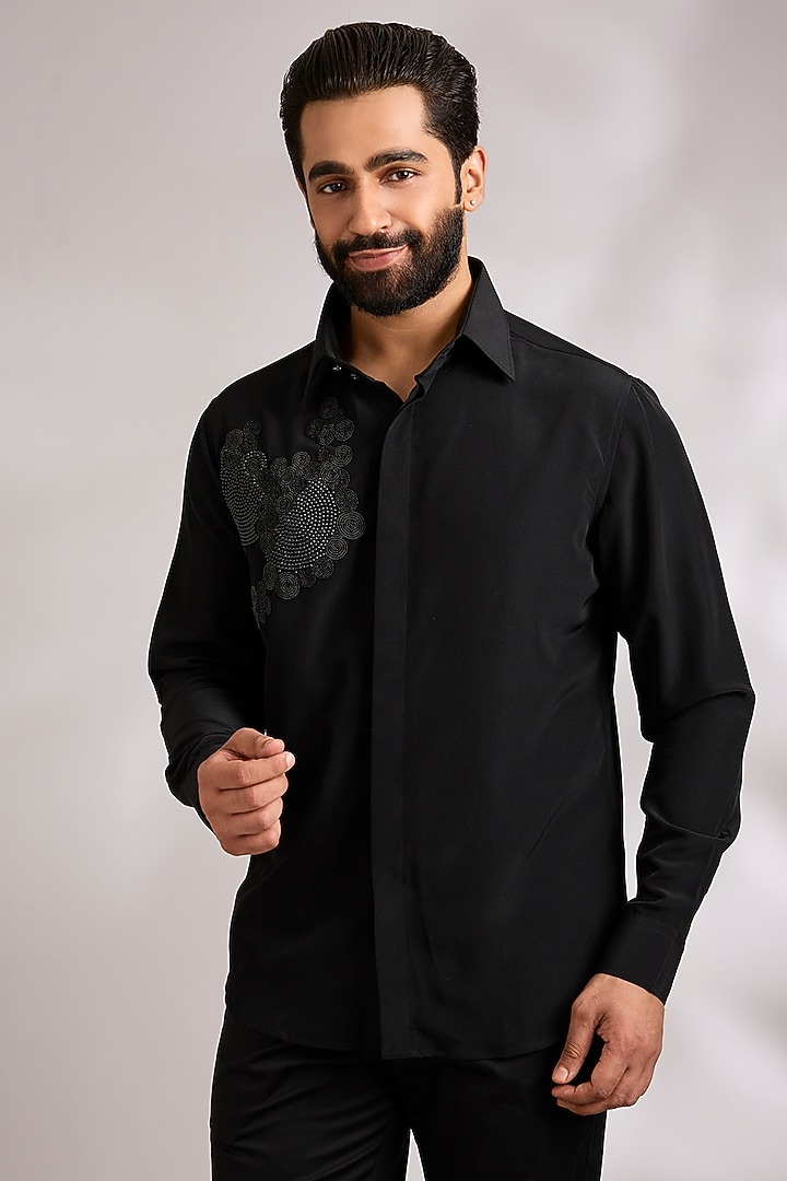 Black Cotton Party Wear Shirt by AMIT ARORA at Pernia's Pop Up Shop