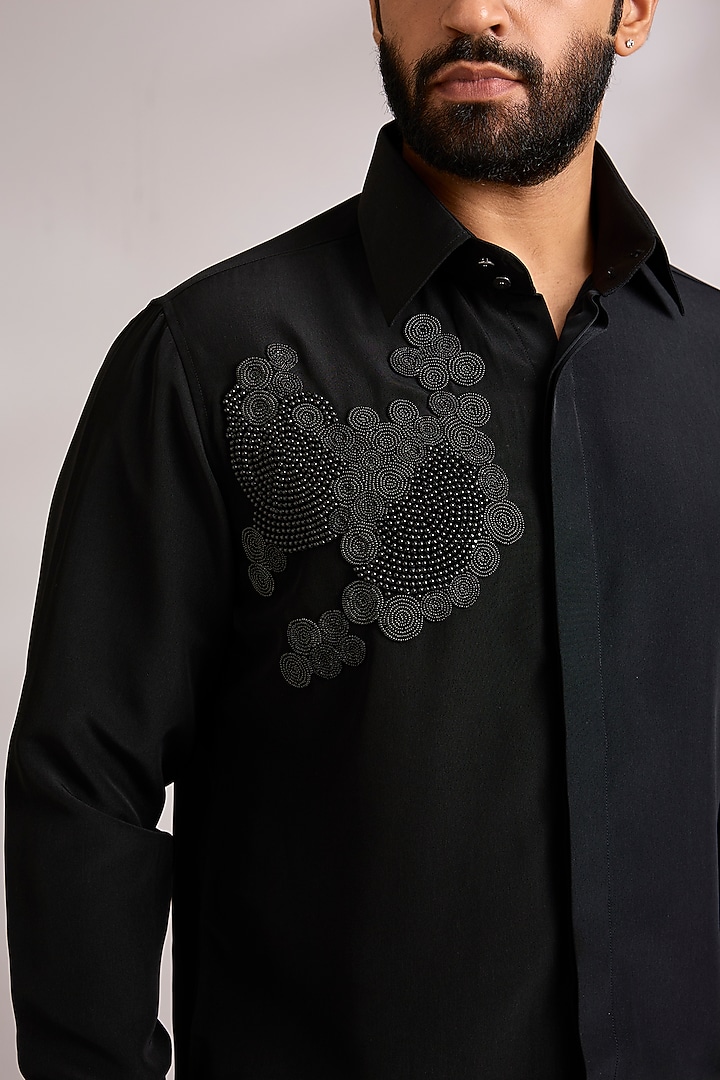 Black Cotton Party Wear Shirt by AMIT ARORA at Pernia's Pop Up Shop