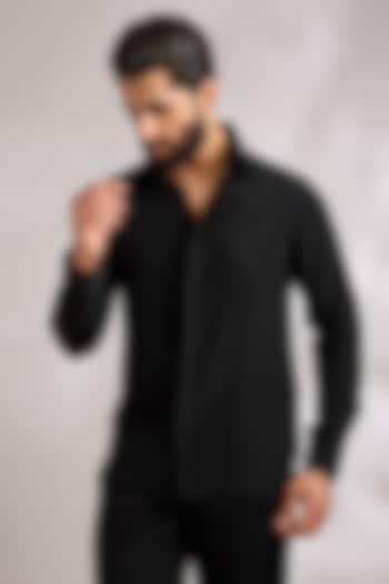 Black Cotton Party Wear Shirt by AMIT ARORA at Pernia's Pop Up Shop
