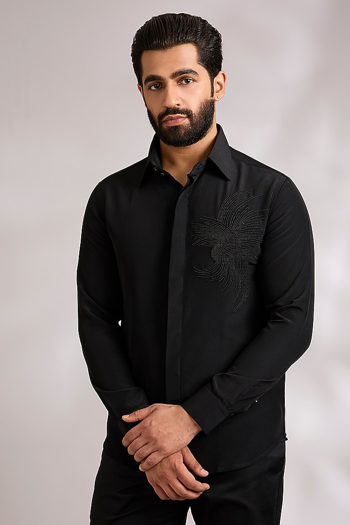 Black Cotton Party Wear Shirt by AMIT ARORA at Pernia's Pop Up Shop