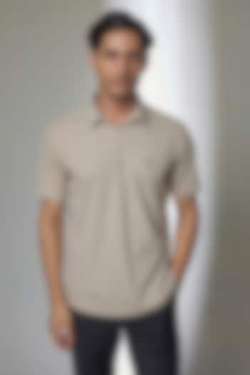 Beige Knit T-Shirt by AMIT ARORA at Pernia's Pop Up Shop