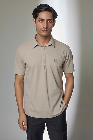 Beige Knit T-Shirt by AMIT ARORA