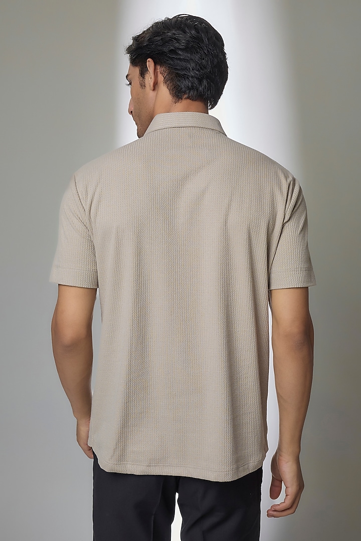 Beige Knit T-Shirt by AMIT ARORA at Pernia's Pop Up Shop