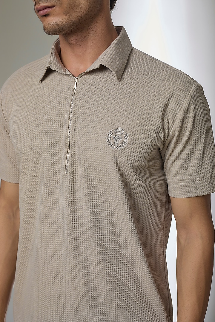 Beige Knit T-Shirt by AMIT ARORA at Pernia's Pop Up Shop