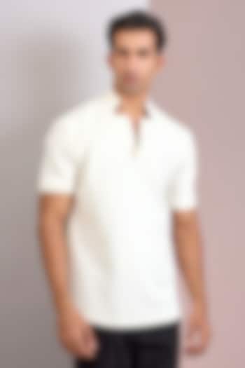 Off-White Knit Stand Collar T-Shirt by AMIT ARORA at Pernia's Pop Up Shop
