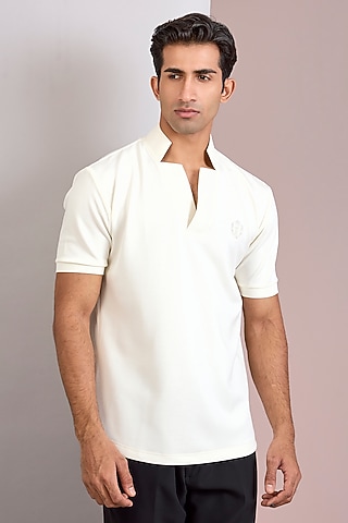 Off-White Knit Stand Collar T-Shirt by AMIT ARORA