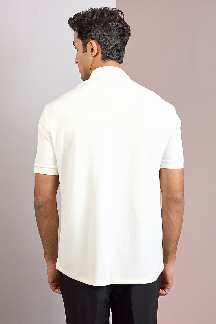 Off-White Knit Stand Collar T-Shirt by AMIT ARORA at Pernia's Pop Up Shop