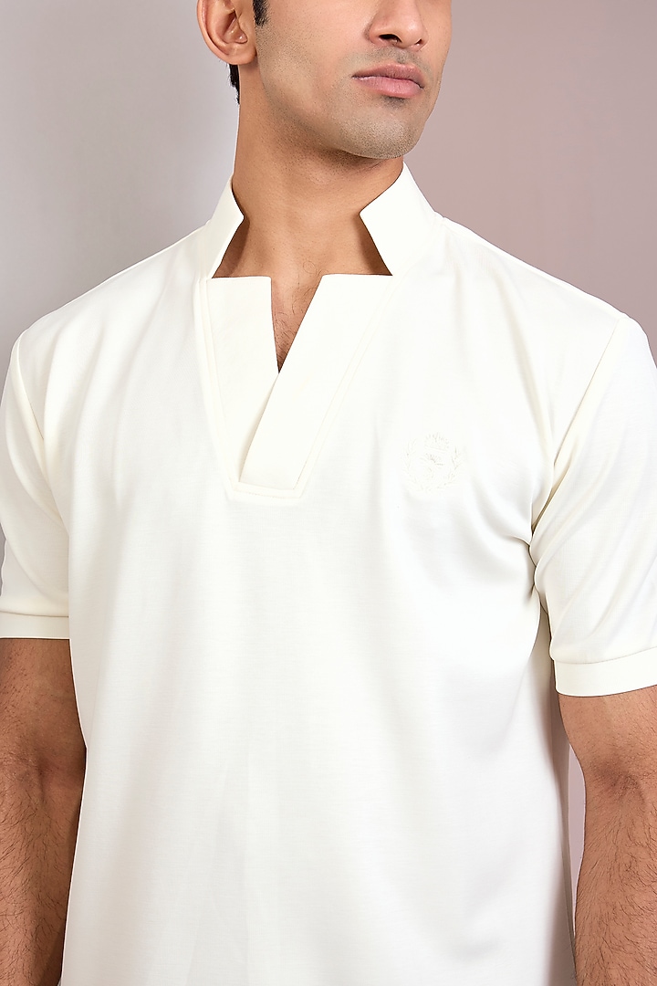 Off-White Knit Stand Collar T-Shirt by AMIT ARORA at Pernia's Pop Up Shop