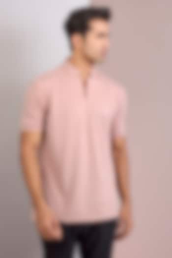 Baby Pink Knit Stand Collar T-Shirt by AMIT ARORA at Pernia's Pop Up Shop
