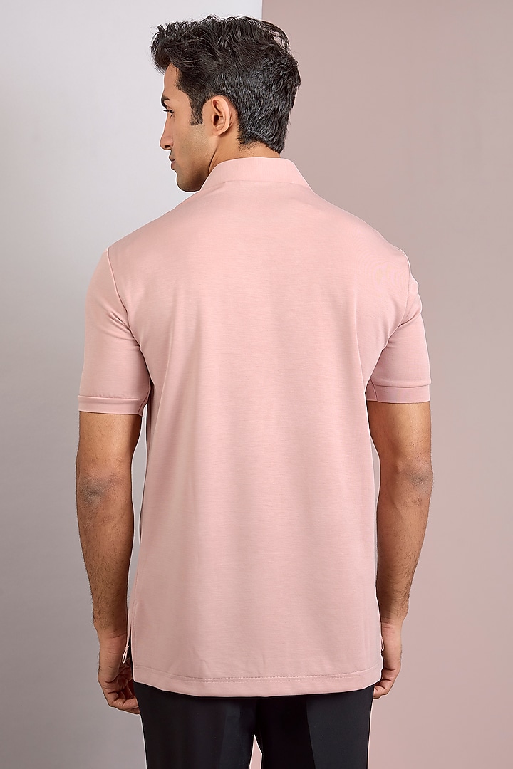 Baby Pink Knit Stand Collar T-Shirt by AMIT ARORA at Pernia's Pop Up Shop