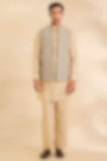 Light Olive Silk Bundi Jacket Set by AMIT ARORA at Pernia's Pop Up Shop
