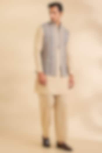 Dark Turquoise Silk Bundi Jacket Set by AMIT ARORA at Pernia's Pop Up Shop