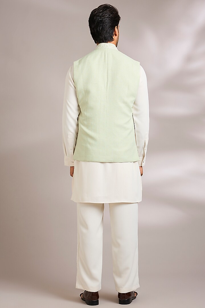 Mint Green Silk Bundi Jacket Set by AMIT ARORA at Pernia's Pop Up Shop