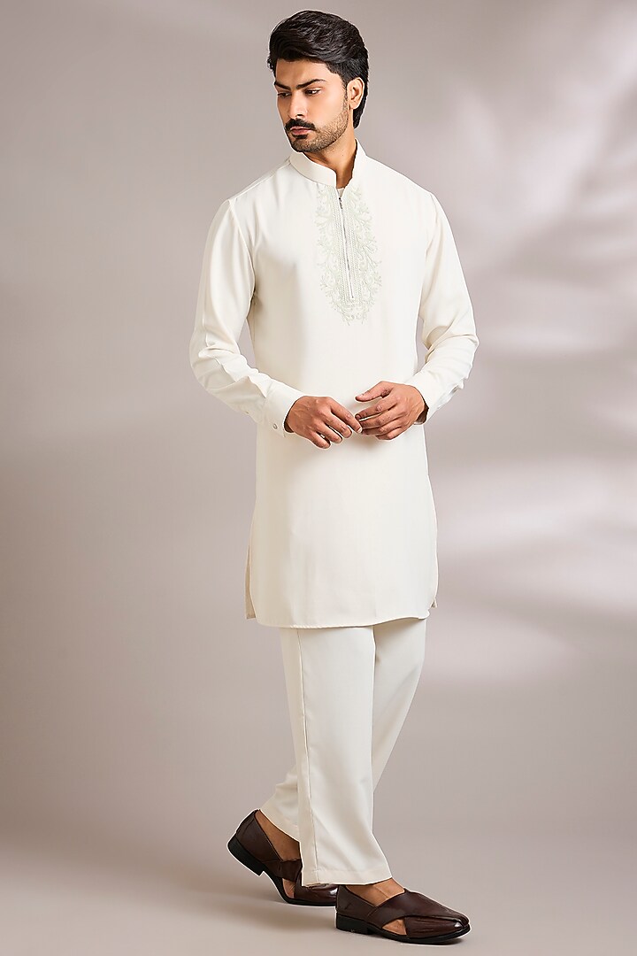Mint Green Silk Bundi Jacket Set by AMIT ARORA at Pernia's Pop Up Shop