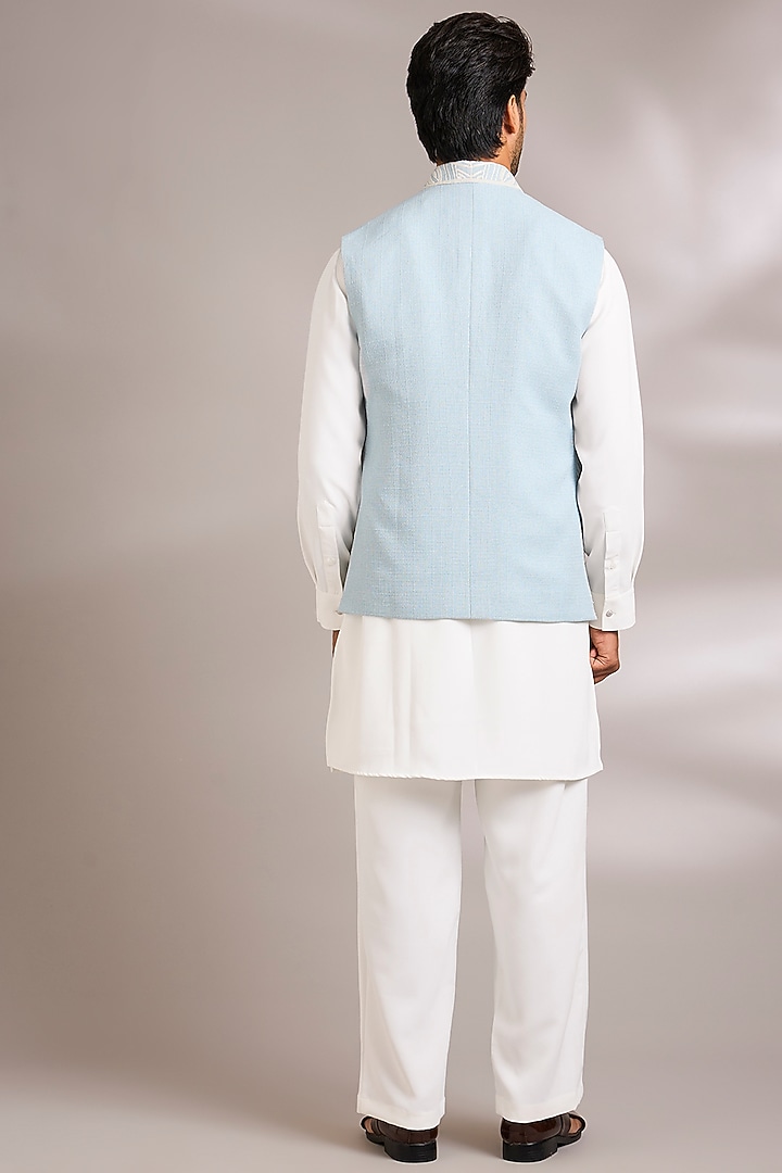 Sky Blue Silk Bundi Jacket Set by AMIT ARORA at Pernia's Pop Up Shop