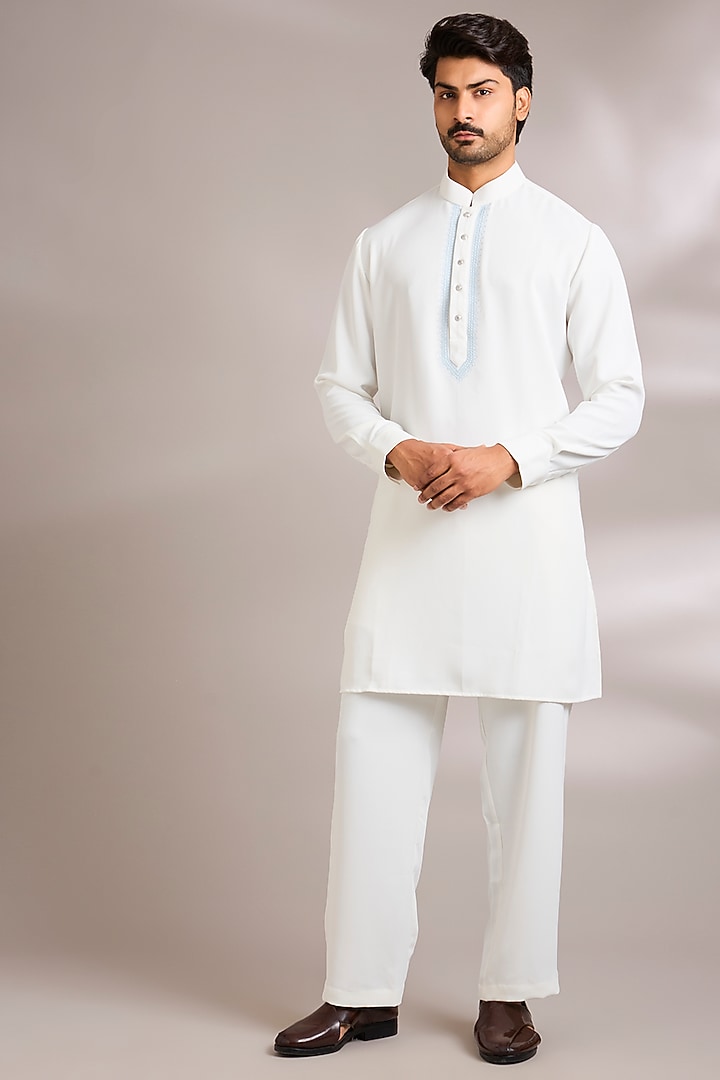 Sky Blue Silk Bundi Jacket Set by AMIT ARORA at Pernia's Pop Up Shop